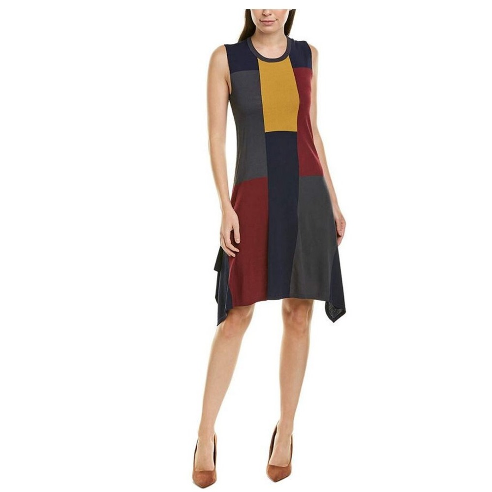 BCBGMAXAZRIA Women Colorblock Fit & Flare Dress Navy Red XXS NFV6J113-6P4
